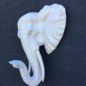 Mooie witte olifantenkop wandornament, olifant decoratie